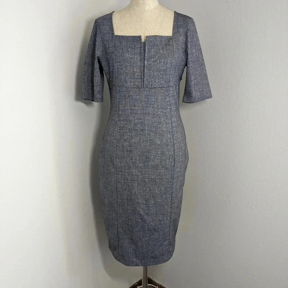 Betabrand Grey Blue Dress Ponte Knit Executive Sheath Dress Small - Picture 3 of 7
